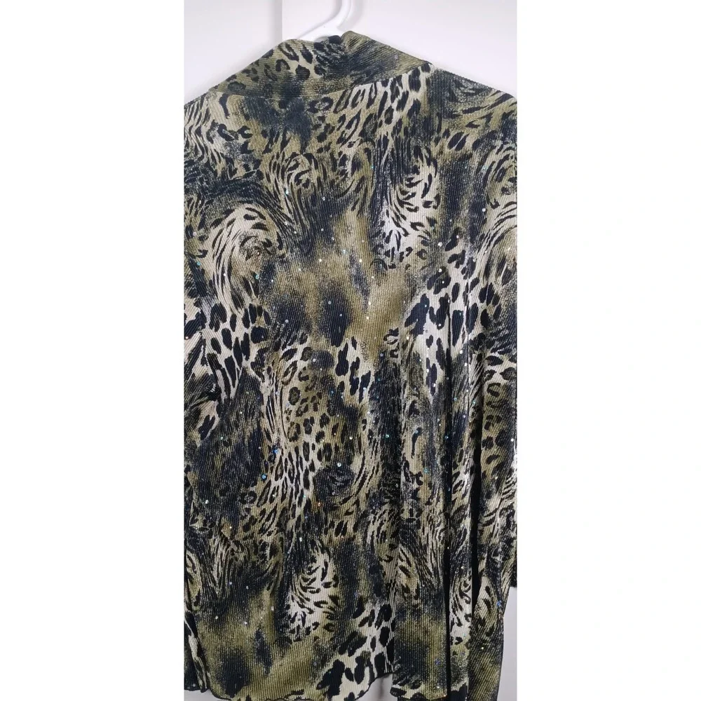 womens Animal Print Open Front Cardigan Jacket sequin mob wife retro 80s bold